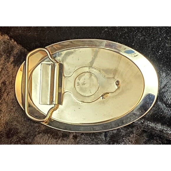 Vtg Moose Legion Service Belt Buckle Oval Plated Chrome Gold Tone & Enamel Fills - Picture 3 of 4